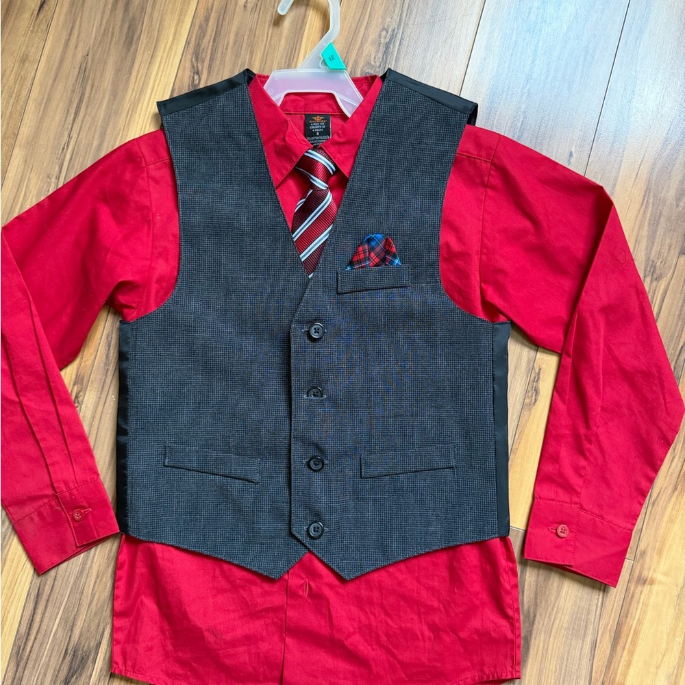 Boy’s Red Shirt with Gray Vest and Tie Set